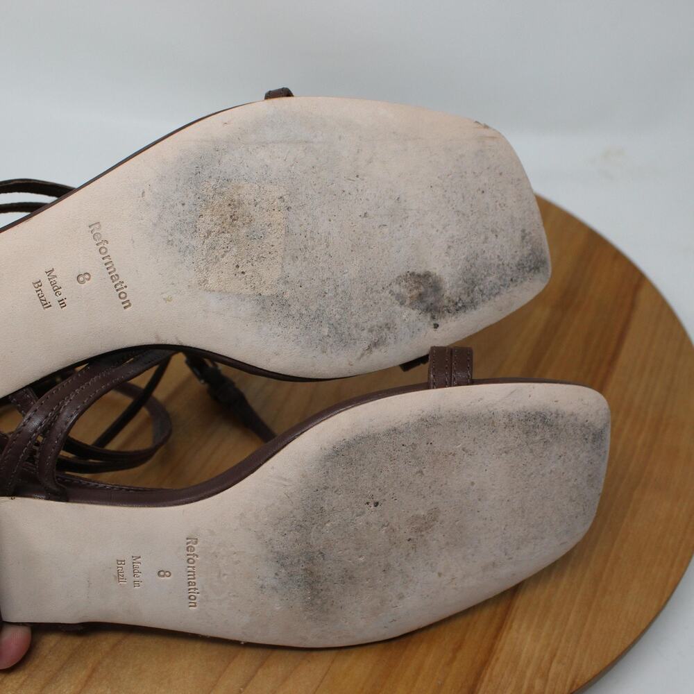 Reformation Sandals 8 Lauren Flat Leather Strappy Minimalist Square Toe Casual - Picture 6 of 8